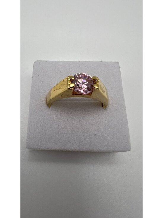None Jewelry - 18K Gold-Filled Ring With Pink Cubic Zirconia Stone Size 10